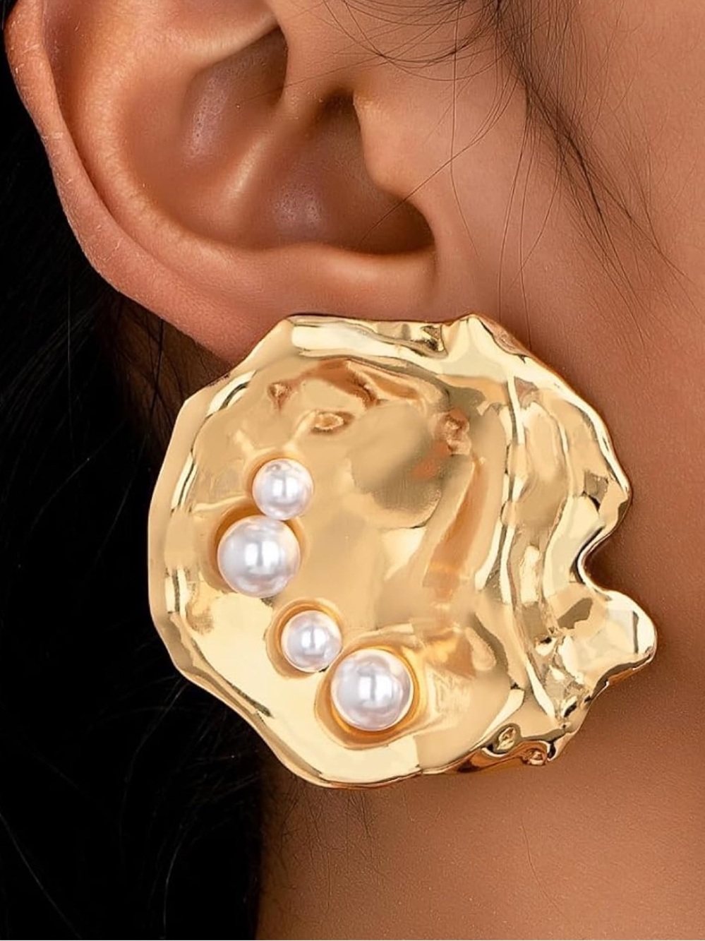 Oversized Gold Pearl Statement Earrings